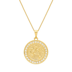 Colar Dourado Medalha São Miguel Arcanjo Cravejado de Zircônia